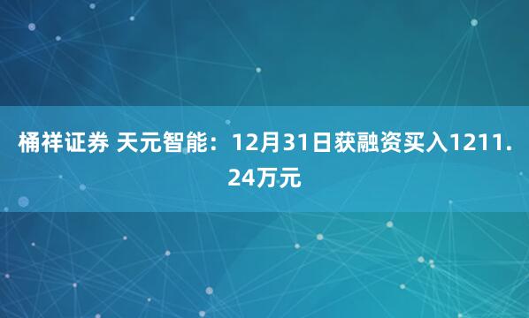 桶祥证券 天元智能：12月31日获融资买入1211.24万元